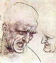 Leonardo da Vinci. An etude of "Head of soldiers