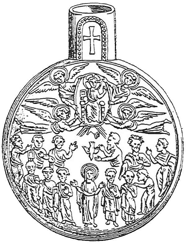 Вознесение-Пятидесятница. Ампула. VI в. Собрание собора г. Монцы, Италия. Прорись (Ascension-Pentecost. Ampoule. VI century Collection of the Cathedral of Monza, Italy. Prorysya)