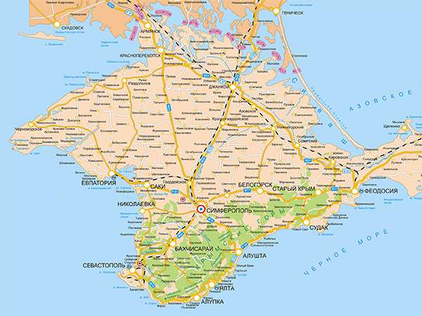 Карта Крыма подробная с городами и поселками (Map of cities and towns of Crimea)
